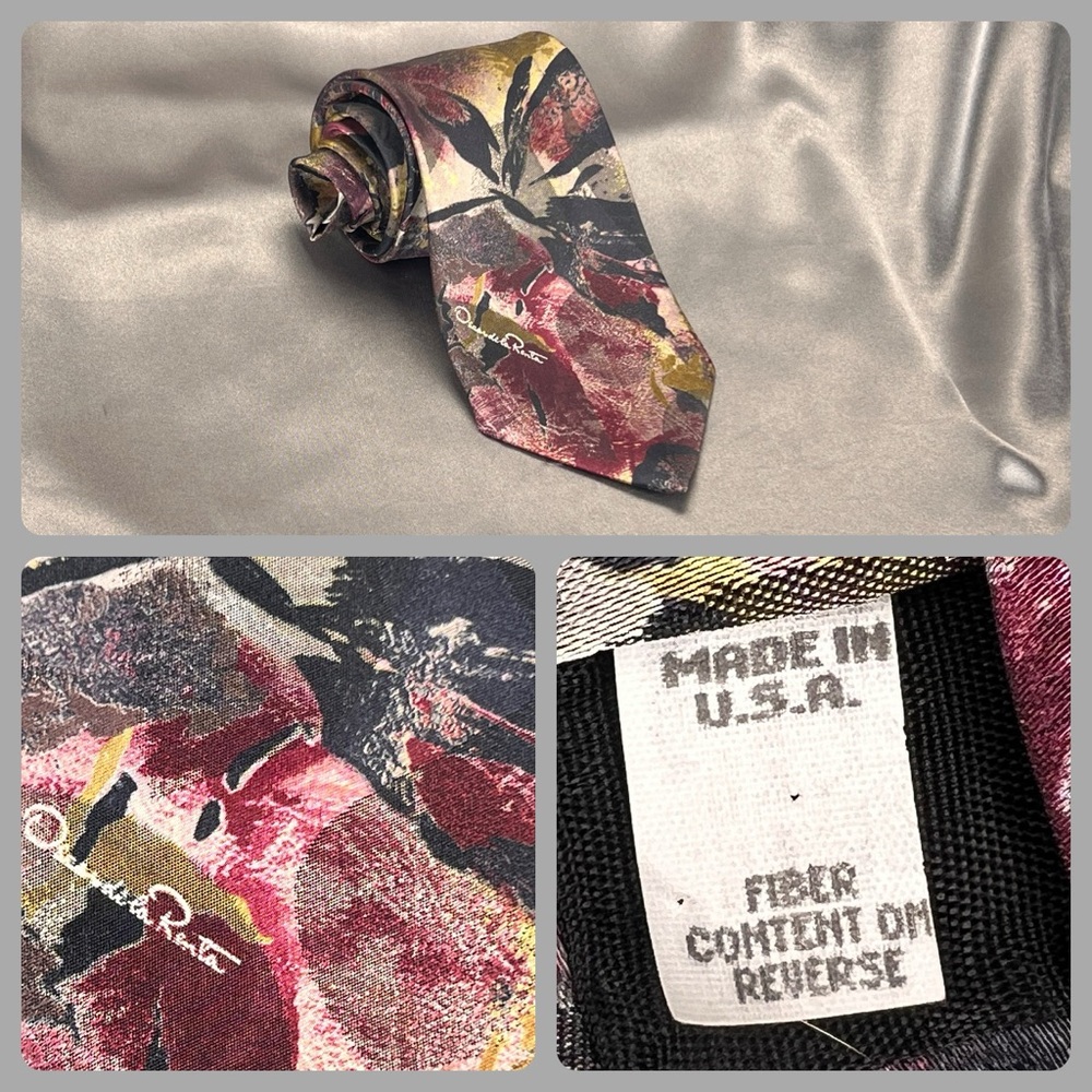Vintage Oscar De La Renta Couture Necktie 58x4 Abstract Floral Pattern‎ Tie USA